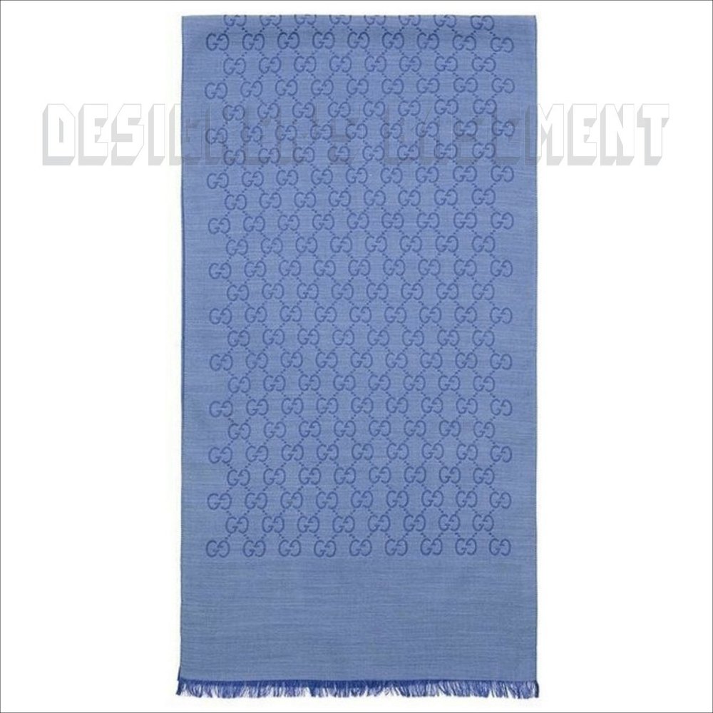 GUCCI Blue & Periwinkle GGNAT wool & silk 18"x70" shawl Pashmina scarf NWT - Picture 3 of 10